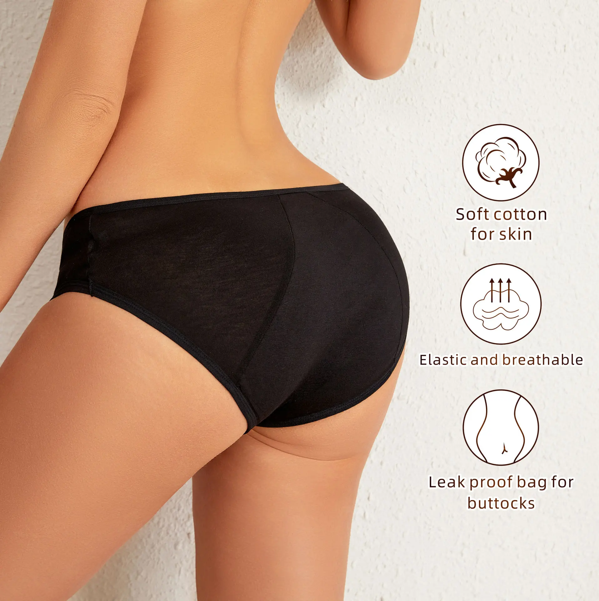 Women Menstrual Panties Leak Proof Briefs Black L XL XXL Cotton Lingerie Absorbency Comfortable Physiological Underwear