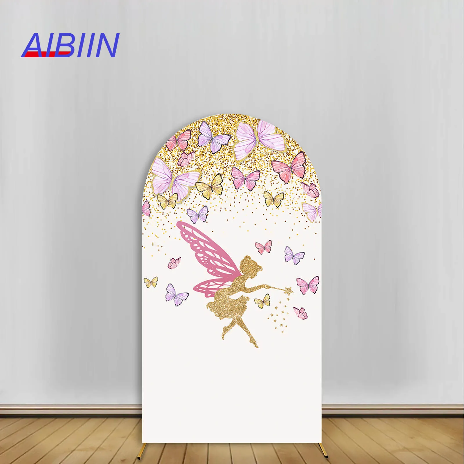 

AIBIIN Butterfly Arch Backdrop Cover Fairy Butterfly Gold Glitter Dots Girl Birthday Party Decor Flower Photography Background