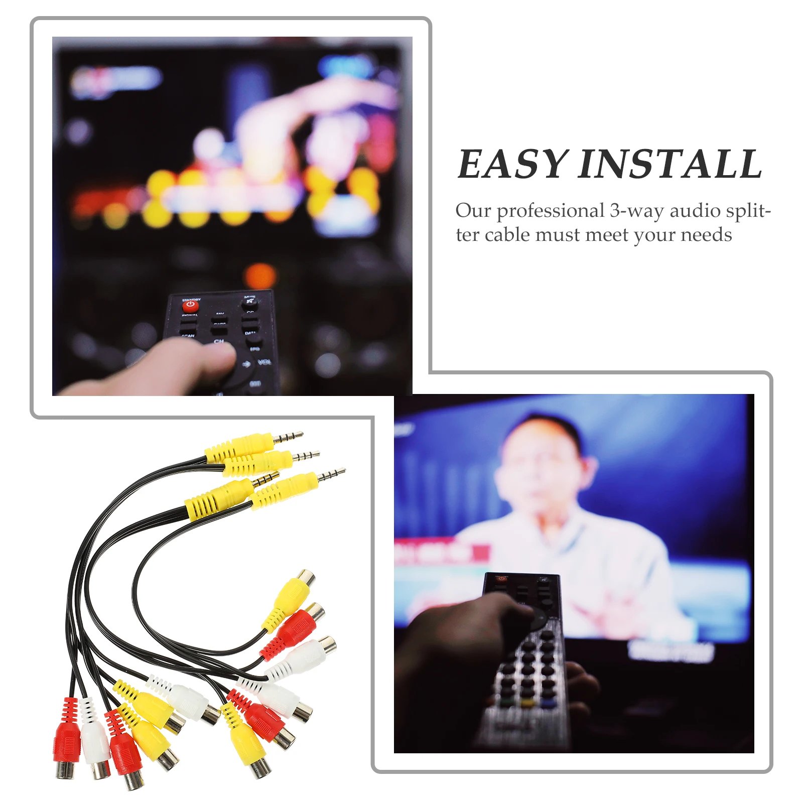 

4pcs Adapter Cable 3.5mm to 3 Splitter Pure Copper Core High Speed Durable Audio Patch Cord for DVD Camcorder Red