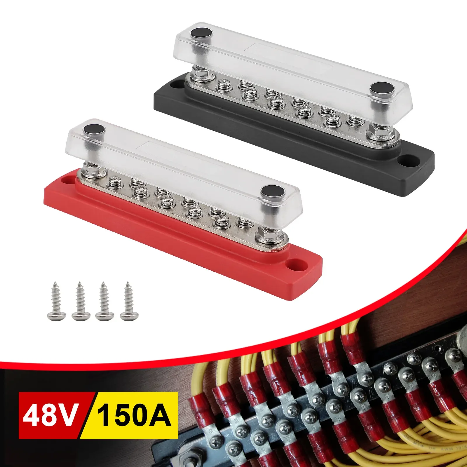 

Positive Negative Bus Bar 150A Power Distribution Block 48 Volt DC Terminal Block with M6 M4 Terminals for Automotive and Boat