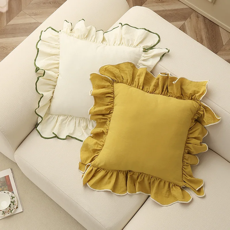 

Solid Color Elegant Ruffle Cushion Covers Soft Frilled Pillow Covers for Sofa Decor French Country Home Decor Premium Quality