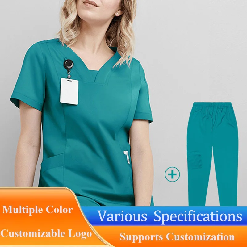 Mulheres Hospital Médico Scrub Uniformes, Scrub Set, Jewel Collar, Workwear Cirurgião, Workwear, Beleza, Spa, Roupa do Salão, RISO, Nova Chegada, LWM006