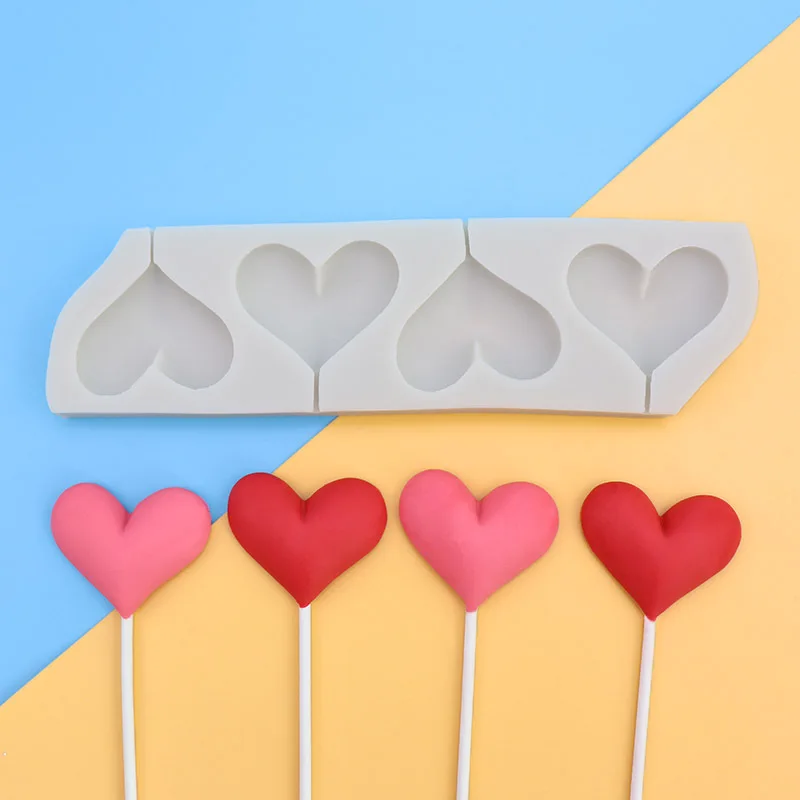 Love Chocolate Silicone Mold Diy Handmade Lollipop Mold Heart-shaped Fondant Mold Cake Decoration Accessories Valentine\'s Day