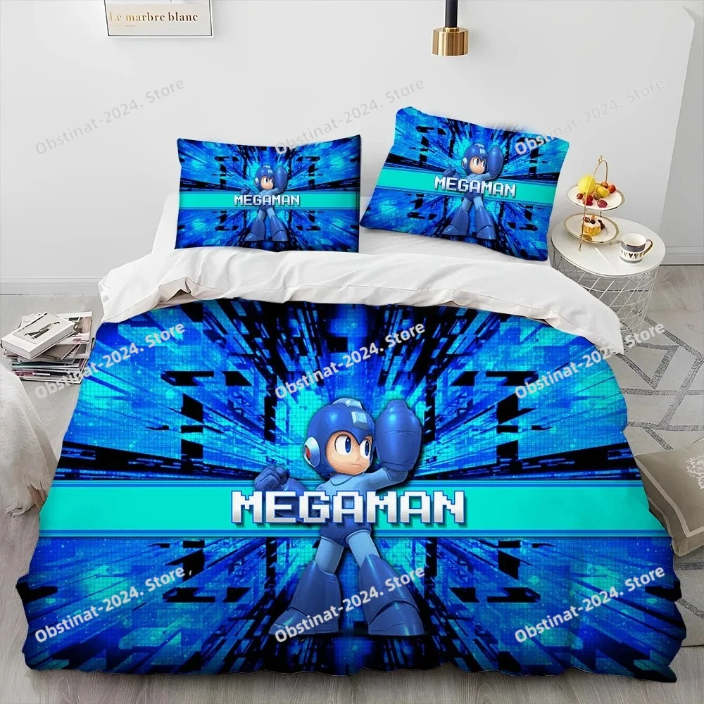

3D Rockman Megaman Game Cartoon Comforter Bedding Set Printed Duvet Cover Pillowcase Single Double Style Queen King Size Sets