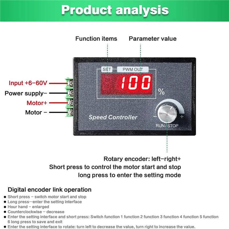 BNVN-5X PWM DC Motor Speed Controller 6-60V 30A With Digital Display & Robust PCB - Perfect For Various Machines