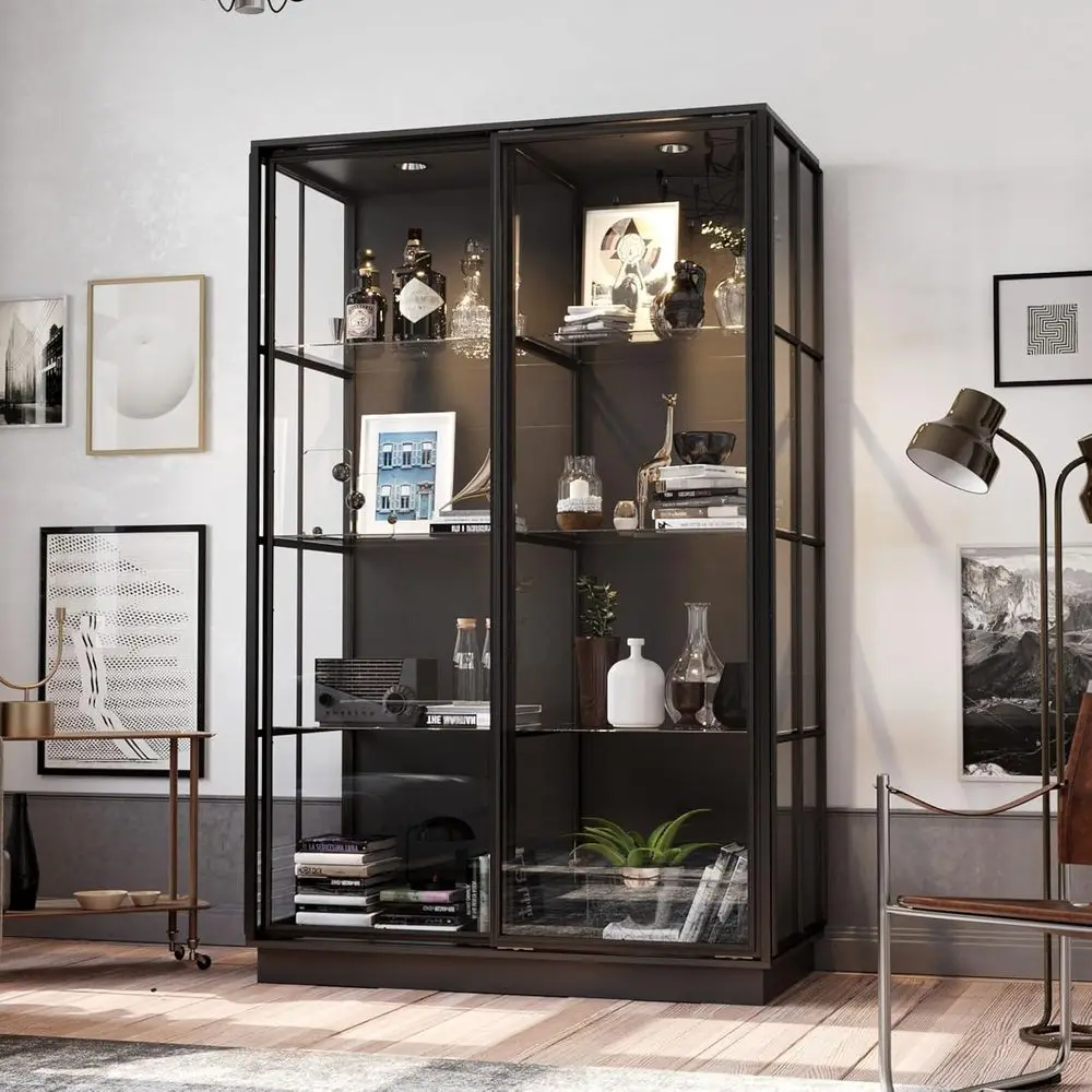

Glass Trophy Cabinet with Sliding Door & Spotlights, 48W x 23.6D x 74.8H