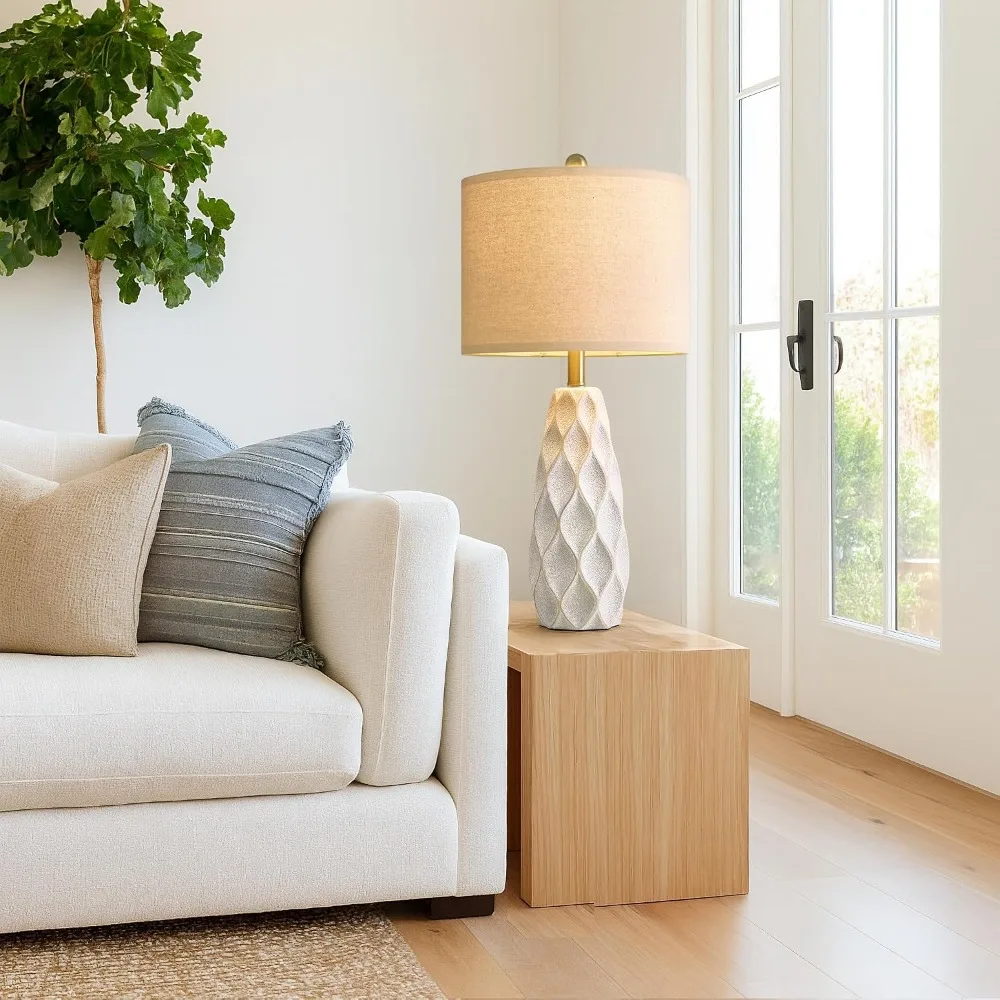 Set of 2 Modern Ceramic Table Lamps, 27.5" White Bedside Lamps for Living Room, Bedroom, Nightstand, Farmhouse Vintage Decor, Reading Light view 4