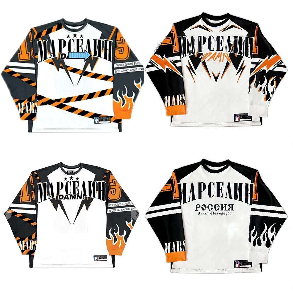 Россия Jersey Y2K Sweatshirt Long Sleeve TShirt Mens Womens Harajuku Hip Hop Graphics Oversized Baseball Uniforms Clothing