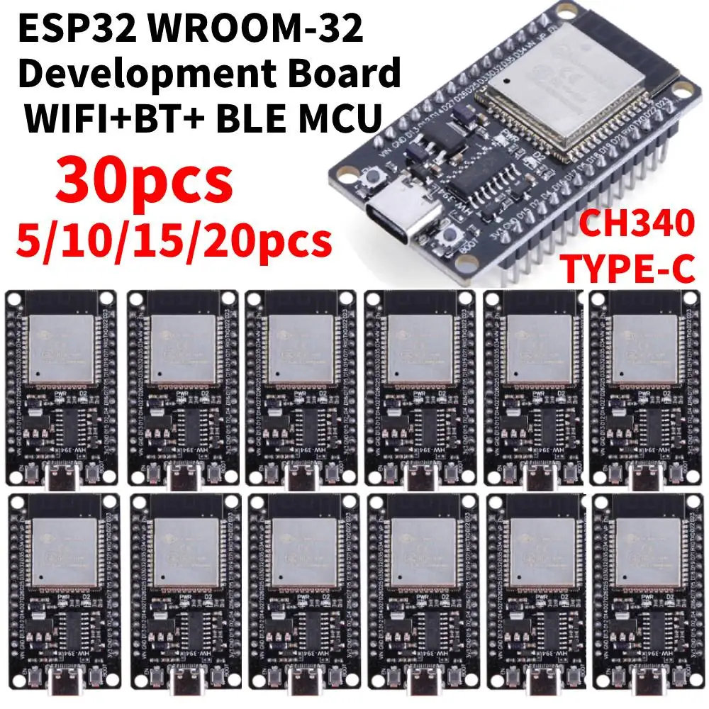 Scheda di sviluppo ESP32 WROOM-32 5V TYPE-C CH340C WiFi + Bluetooth Ultra-basso consumo energetico SPI Flash modulo Wireless da 32mbit