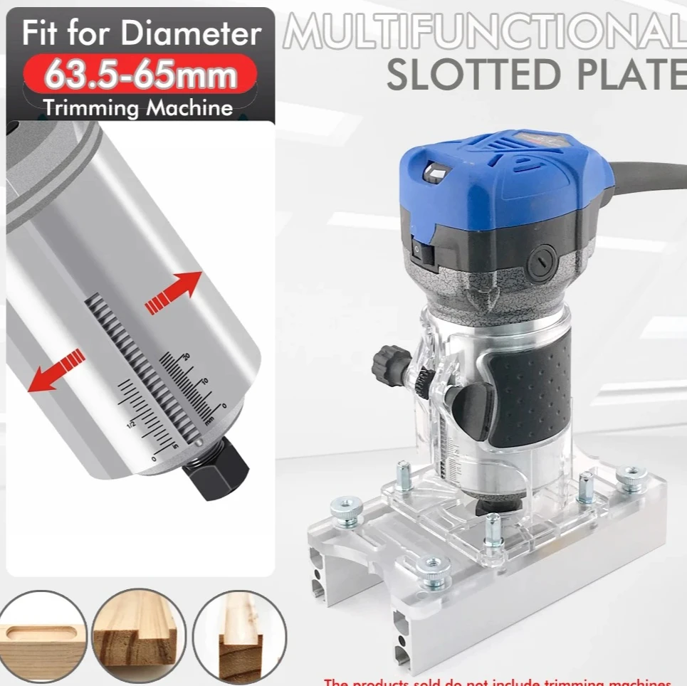 

2-in-1 Transparent Slotting Bracket for 63.5-65mm Trimmer, Invisible Fastener Punch Locator for Wardrobe & Cabinet Panels