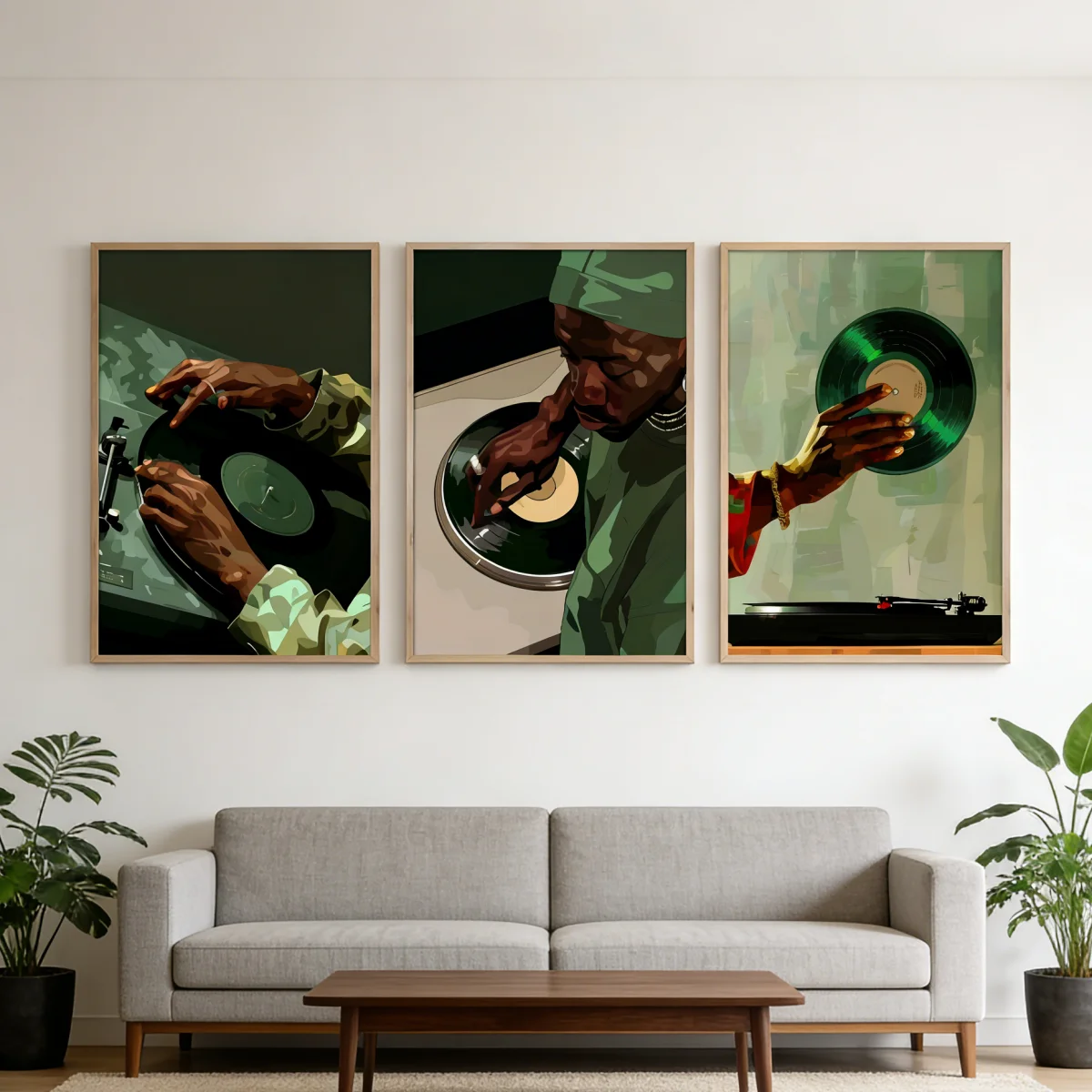 3PCS frameless  /set Black Man DJ Vinyl Record Canvas Prints Poster Modern Hip Hop Music Trendy Art Prints Living Room Wall Art view 4