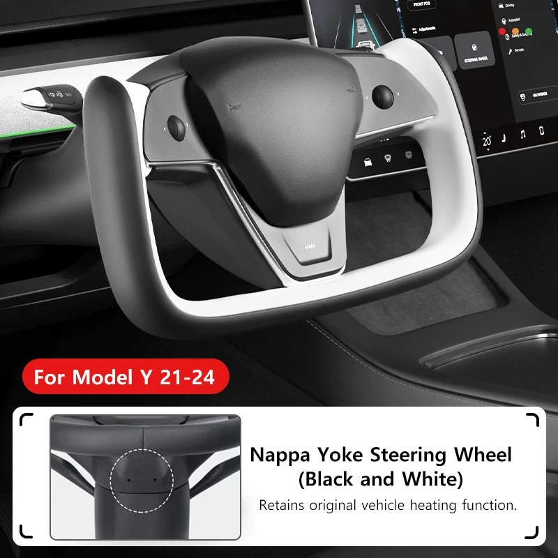 

Color Block Yoke Steering Wheel For Tesla Model 3 2017-2023 Model Y 2017-2024 Nappa Heated Sport Upgrade Interior Accessories