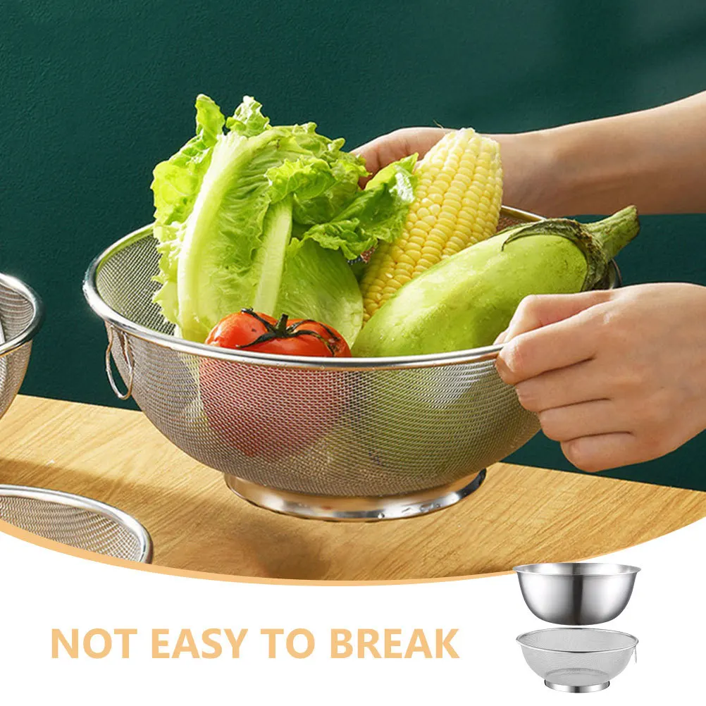 

1 set 1 Set Stainless Steel Colander Bowl Kitchen Strainer Fine Mesh Drainer For Rice Fruit Vegetable Washing Drainage Household