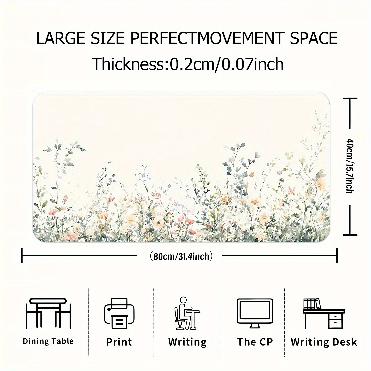 1pc Floral Design Mouse Pad with Non-Slip Rubber Base, Large Desk Mat for Gaming and Office, Smooth Surface for Accurate Mouse Movement, Multifunctional Desk