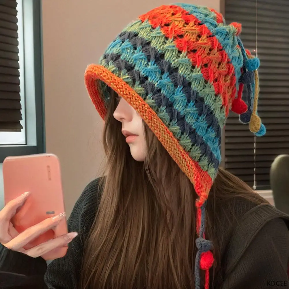 المرأة الشتاء محبوك قبعة أفخم الكرة ديكور مرونة سميكة الجوف خارج قبعة لينة الدافئة العادية صالح سدادات حماية الأذن سيدة الشتاء قبعة #4