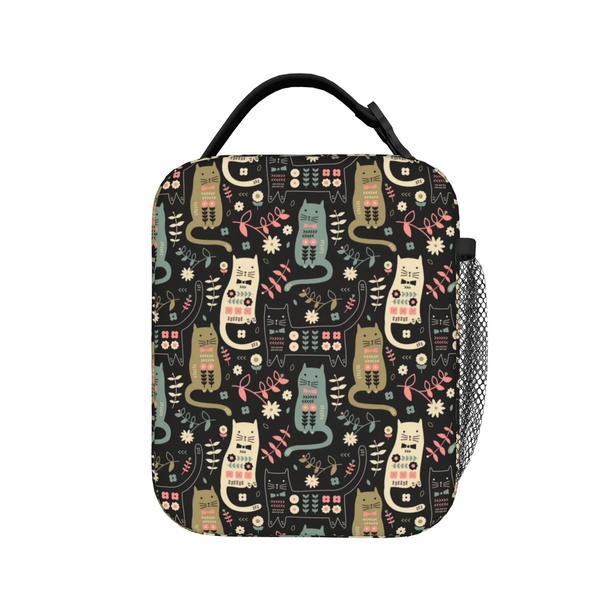 Cat Folk Graphic Lunch Bag For Men Leaf Critter Animal Custom Lunch Box Leisure Office Cooler Bag Portable Thermal Lunch Bags