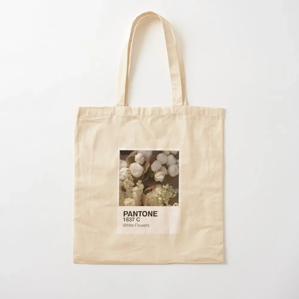 

Pantone White flowers sticker Tote Bag Canvas shoulder bag Cloth bag bags for women Handbags women