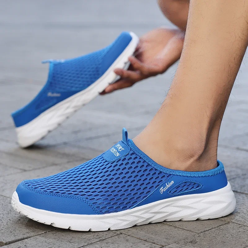 YRZL Herren Halbe Hausschuhe Sommer Atmungsaktive Mesh Herren Schuhe Outdoor Casual Wanderschuhe Slip on Flache Leichte Mesh Hausschuhe Sandalen – Detail 6