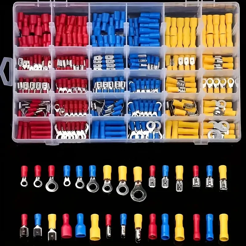 280/300/480 Uds conector de Cable aislado Cable eléctrico engarzado pala anillo a tope juego de horquilla terminales enrollados Kit surtido