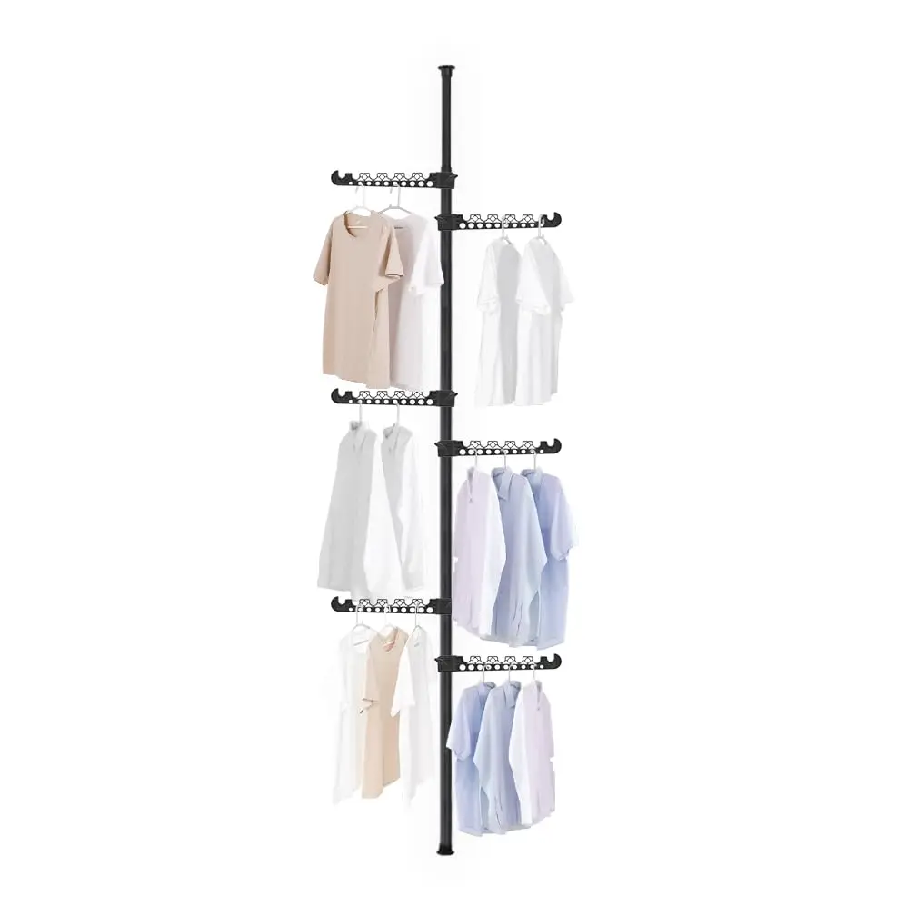 

Standing Adjustable Clothing Rack 6 Tiers Floor To Ceiling Garment Organizer Black