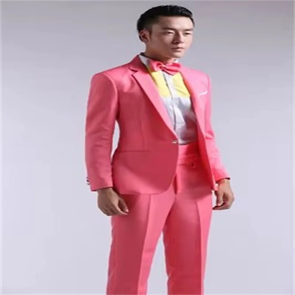 New Long-Sleeved Men\'s Suits Dress Hosted Theatrical Tuxedos For Men Wedding Prom Red Yellow Blue And Green M L Suit Men