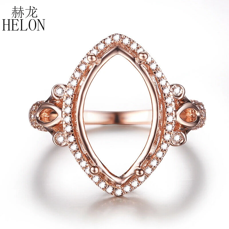 

HELON 16x9mm -18x11mm Marquise Cut Solid 14k Rose gold Natural Diamond Smei Mount Engagement Ring Women Anniversarry Best Gift