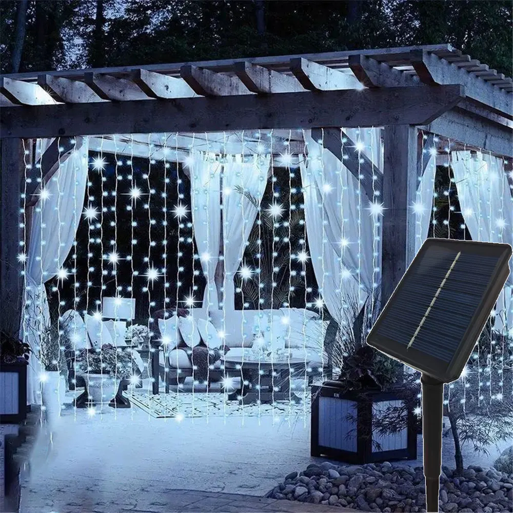 

600-100LED Solar Fairy Curtain Light Outdoor String Lights Christmas Wedding Garland String Lights Deco for Yard Garden Pavilion