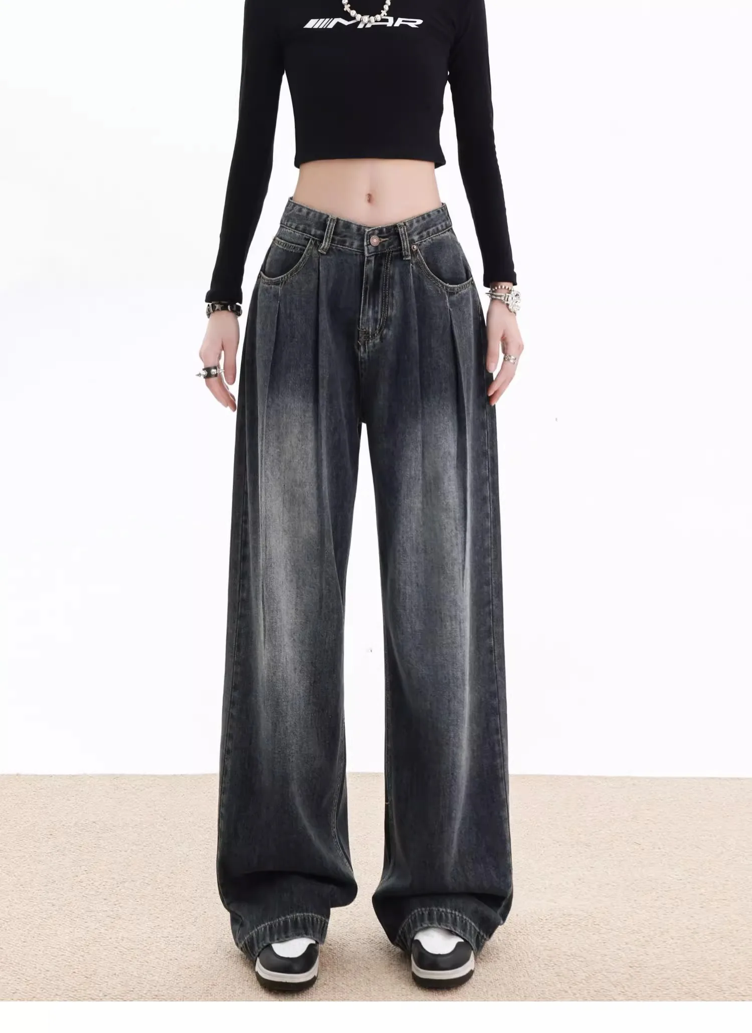 

Streetwear Jeans Women Vintage Cargo Denim Trousers High Waist Loose Baggy Pleated Straight Aesthetic Harajuku Y2K Pants