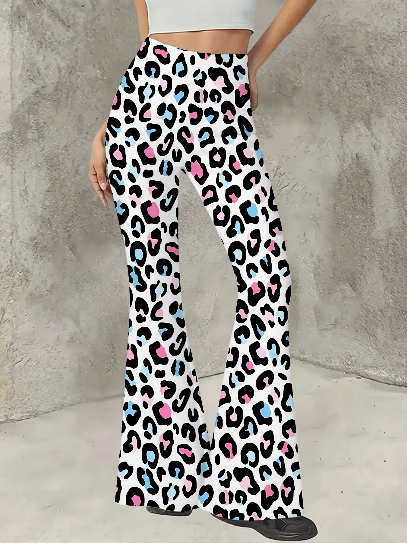 

Women's Boho Printed Flare Pants Vintage Knit High Waist Wide Leg Trousers