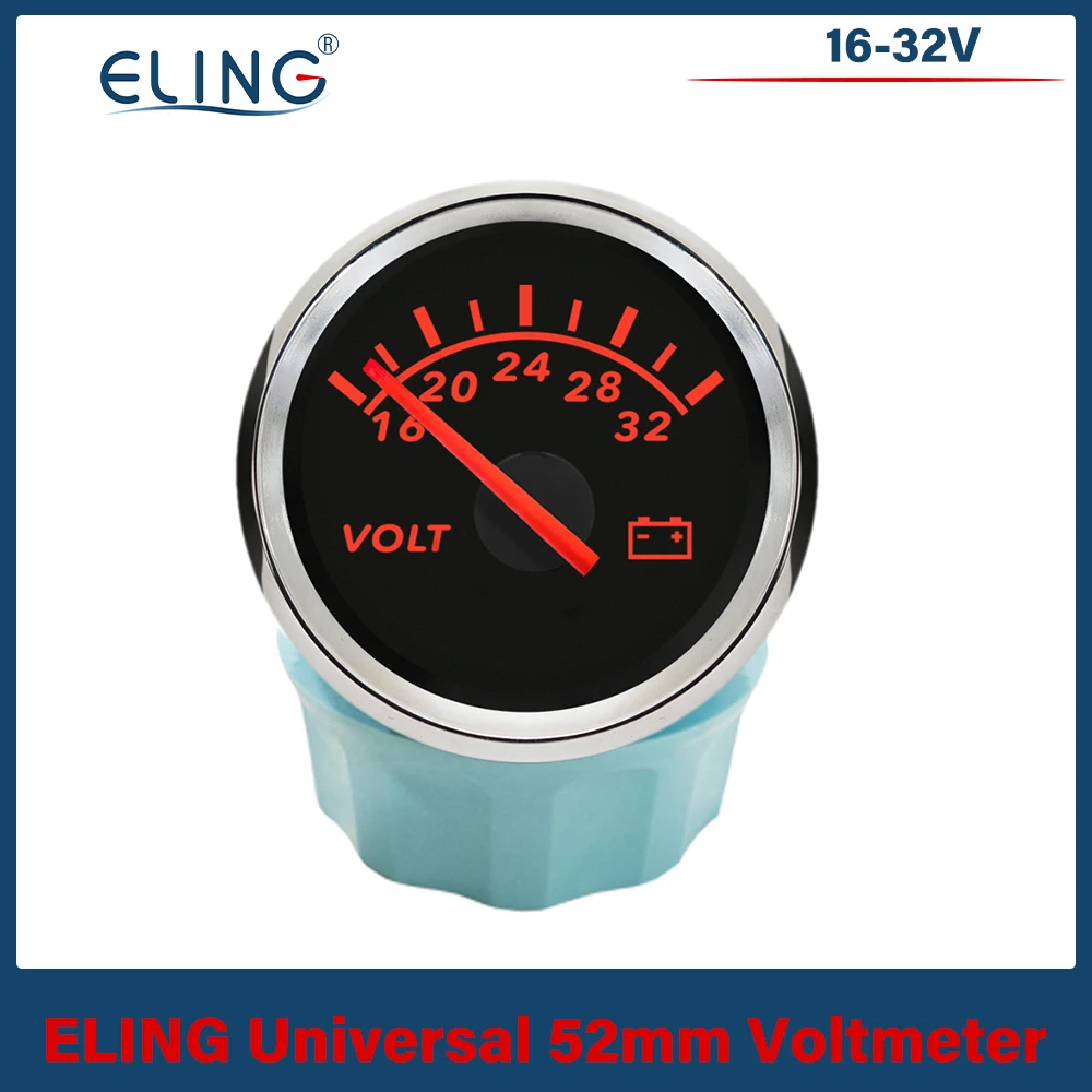 ELING Universal Waterproof 52mm Voltmeter Volt Gauge Meter 8-16V 16-32V 8-32V with Red Backlight for Car Yacht Boat