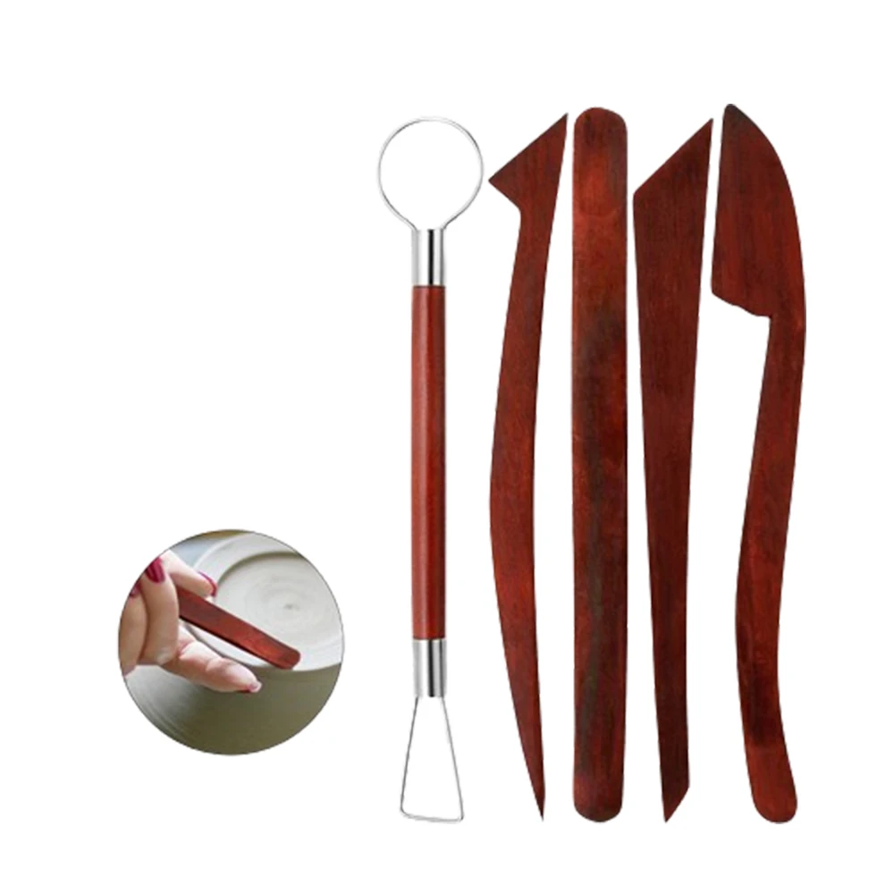 5 in 1 Pottery Tools Red Wood Double-Ended Wire Knife For Clay Repair Clay Sculpture Carving Tool Set Pottery Tools