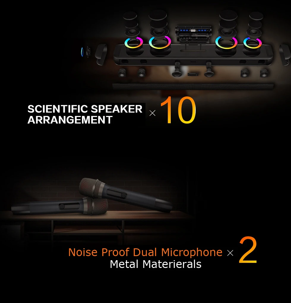 120W 2.1CH Bluetooth Home Theatre Soundbar With Built-In Subwoofer & UHF Wireless Microphone For Family Entertainment And Gaming