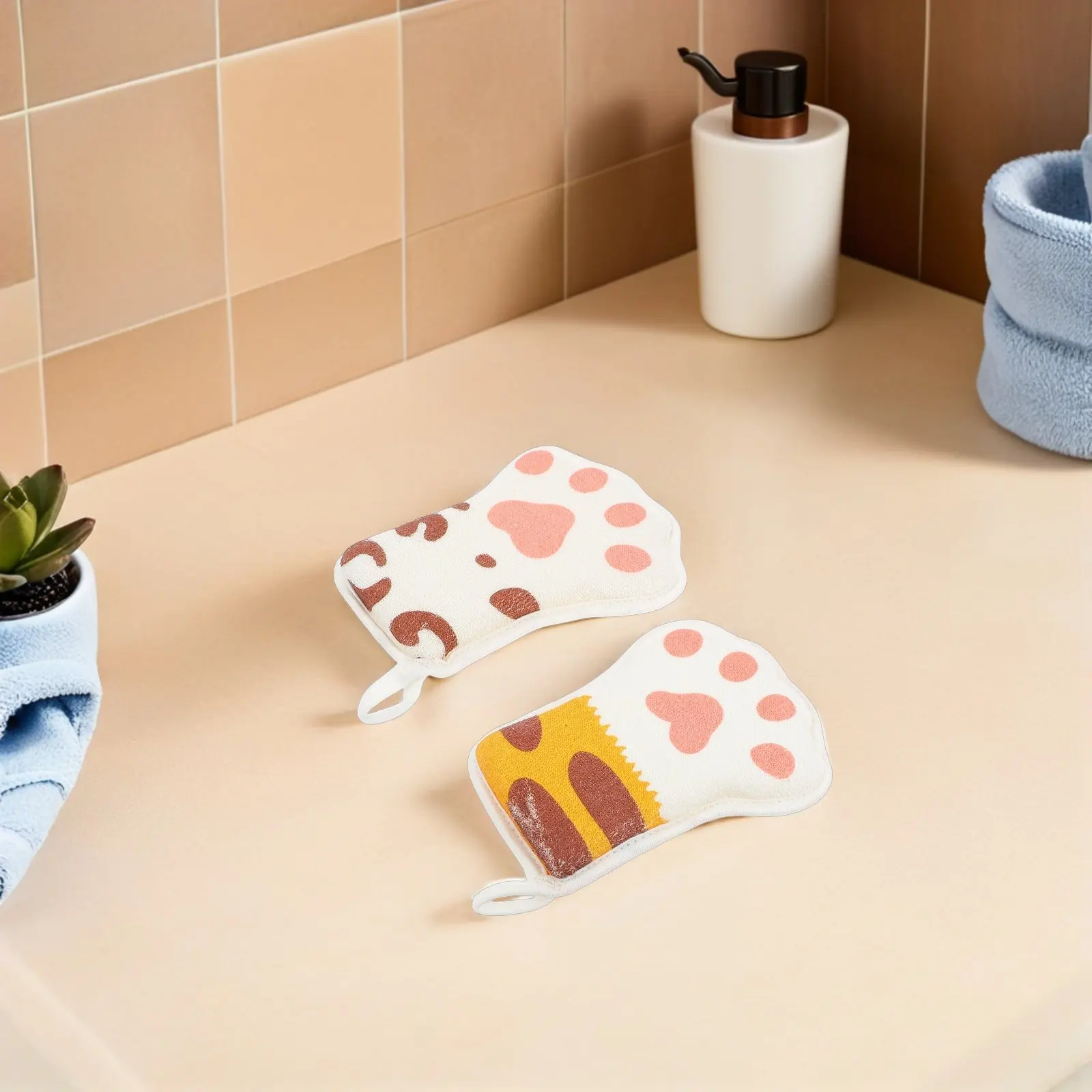2Pcs Kids Baby Bath Sponge Cartoon Paw Exfoliating Shower Towel Toddler Bath Scrubber Soft Baby Shower Towel Children Skin Safe