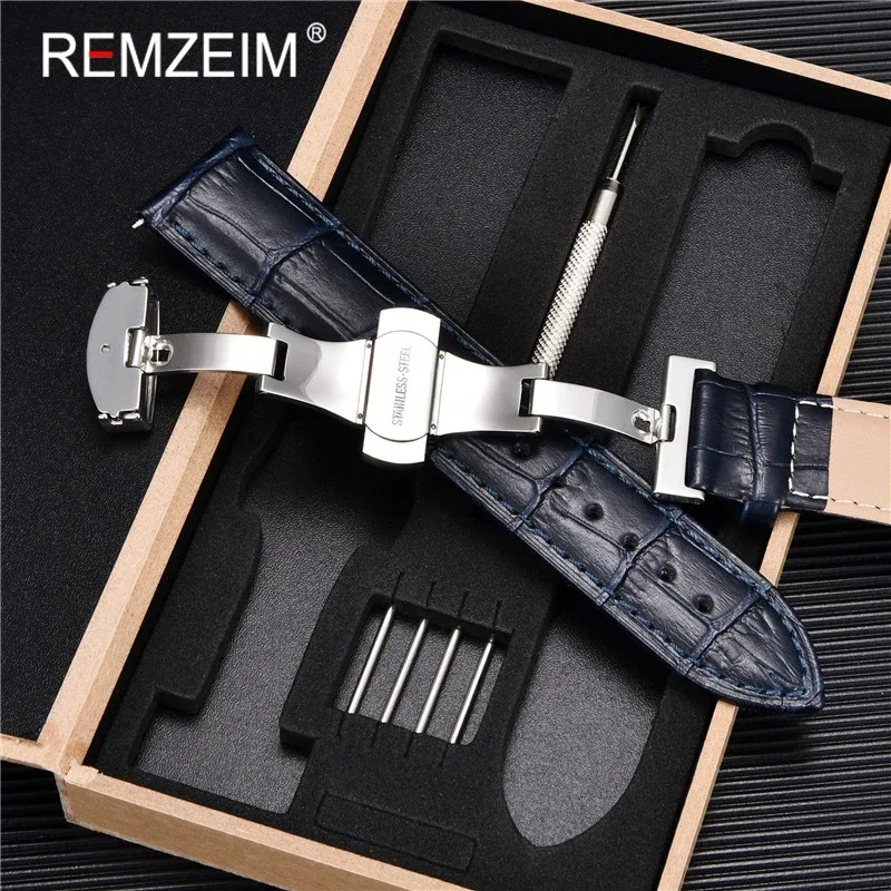 Genuine Leather Watch Band Strap Automatic Stainless Steel Butterfly Clasp 18mm 20m 22mm 24mm Watchband Tool With Box