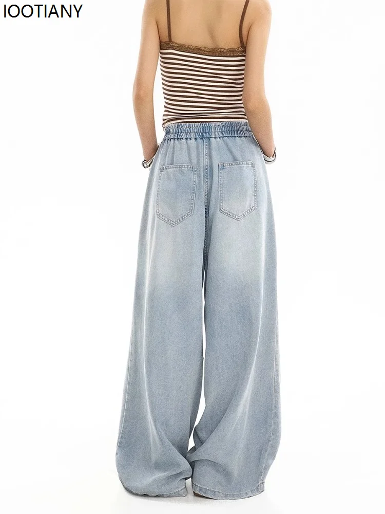 2025 Summer New Style Drape Wide-leg Jeans Elastic All-match Trendy All-match Trousers Harajuku Style Women's Straight Jeans