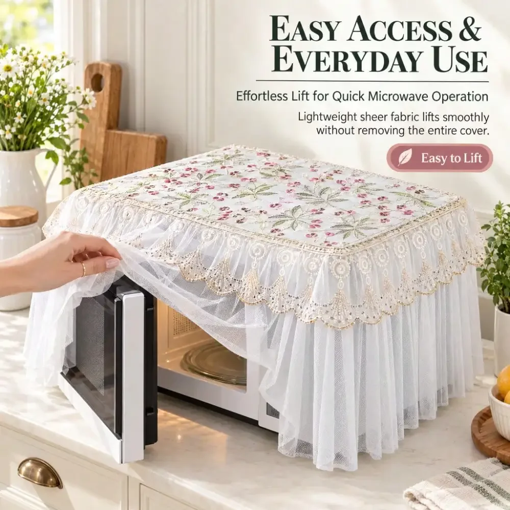Multi‑Purpose Microwave Oven Protective Cover Full‑Wrap Double‑Layer Cloth Washable Breathable Embroidered Decoration