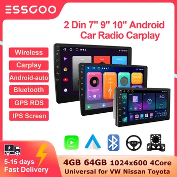 ESSGOO 2 DinรถวิทยุCarplay Android Auto 7 9 10 นิ้ว 4G 64Gเครื่องเล่นมัลติมีเดียสากลDSP AM RDS AHD GPS WIFI Autoradio
