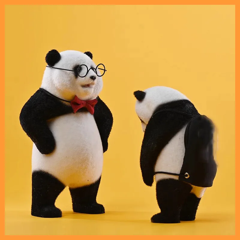 

JXK191A/B/C Bow Down Confess Cute Panda Wearing Glasses Planting Fur Panda Scene Decoration Fit 12inch Action Figure Model Toys