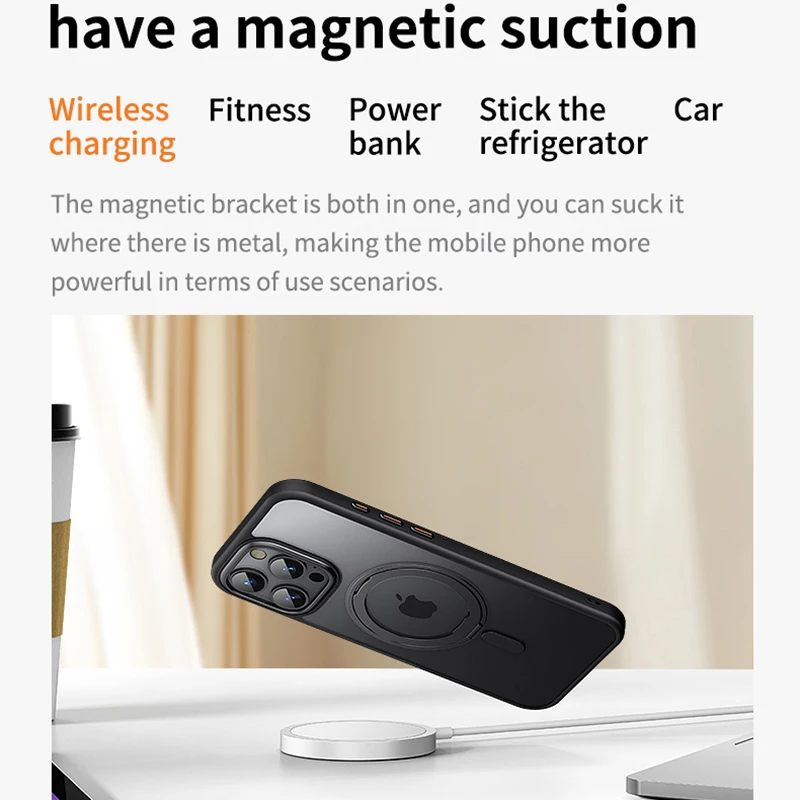KEYSION Matte Shockproof 360 ° Rotating Magnetic Ring Stand Case for iPhone 16 Pro Max Phone Back Cover for 16 Pro MagSafe Case