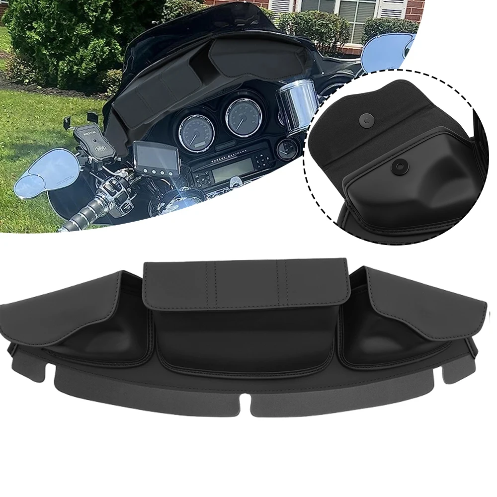 

Motorcycle 3-Pocket Windshield Batwing Fairing Pouch Bag For Harley Electra Glide Street Glide Ultra Limited Tri Glide 14-up