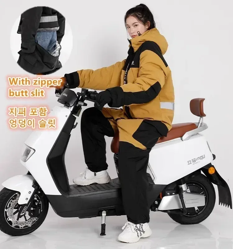 NEW Electric BIKE Windproof Plus Velvet Thickened Double-sided Waterproof Snowmobile Jacket Winter Warm Suit women clothing