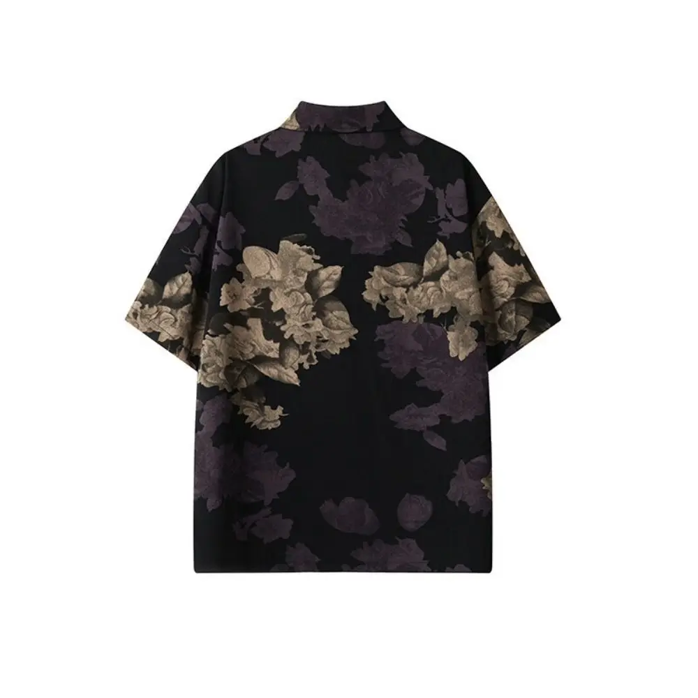 Camisas holgadas de moda para hombre, blusa de flores con solapa y cuello en V para mujer, camisas de manga corta Y2K con botones para hombre y mujer