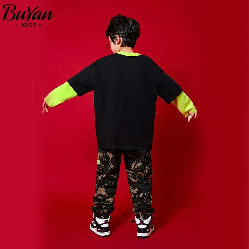 Vêtements tendance pour enfants, style Hip hop, pull à col rond, pantalon de camouflage ample pour filles et garçons