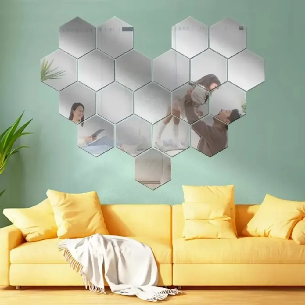 Hot Sell 12PCS Hex Small Mirror Stickers Acrylic Wall Hexagonal Self-Adhesive Mosaic Tiles for DIY Bathroom 3D Bedroom Home Deco