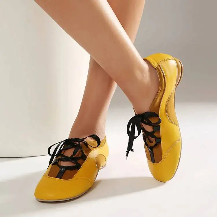 

Lace-up Shallow Leather Mary Jane Shoes Casual Round Toe Flat Heel Women Shoes Daily Walking Female Single Shoes
