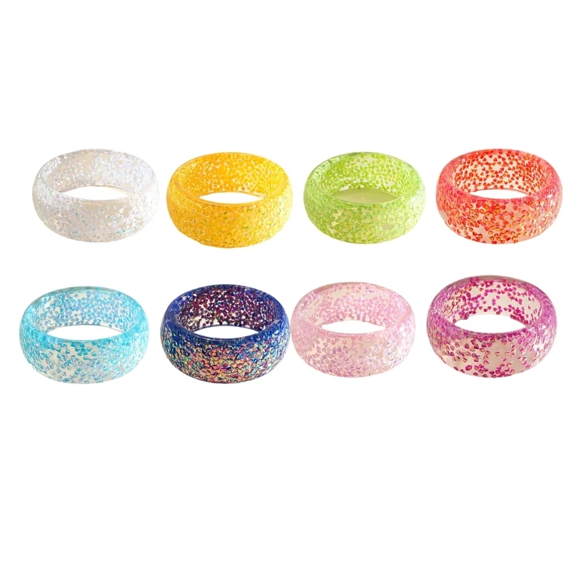 Wide Resin Bangle Bracelet with Embedded Chip Detail, Clear Rigid Band and Glossy Rounded Profile for Everyday Styling E0BF