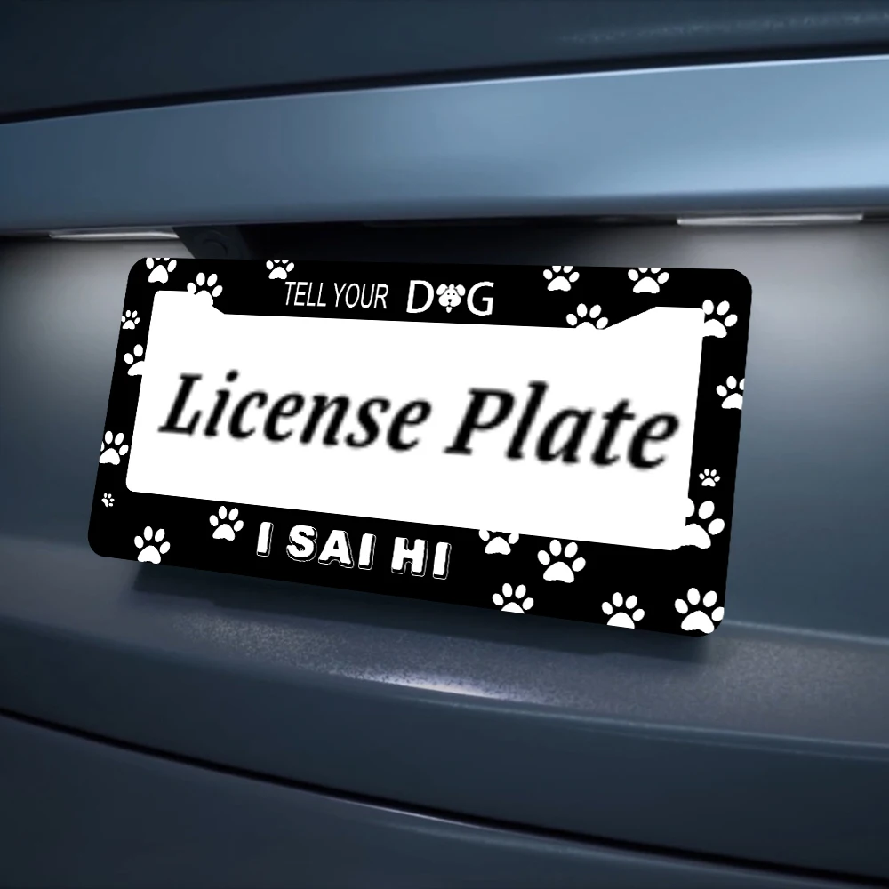 إطار لوحة ترخيص بفتحتين باللون الأسود والأبيض مع نمط طباعة مخالب، مادة ألومنيوم، مقاس 6 × 12 بوصة، يتضمن مجموعة براغي #5