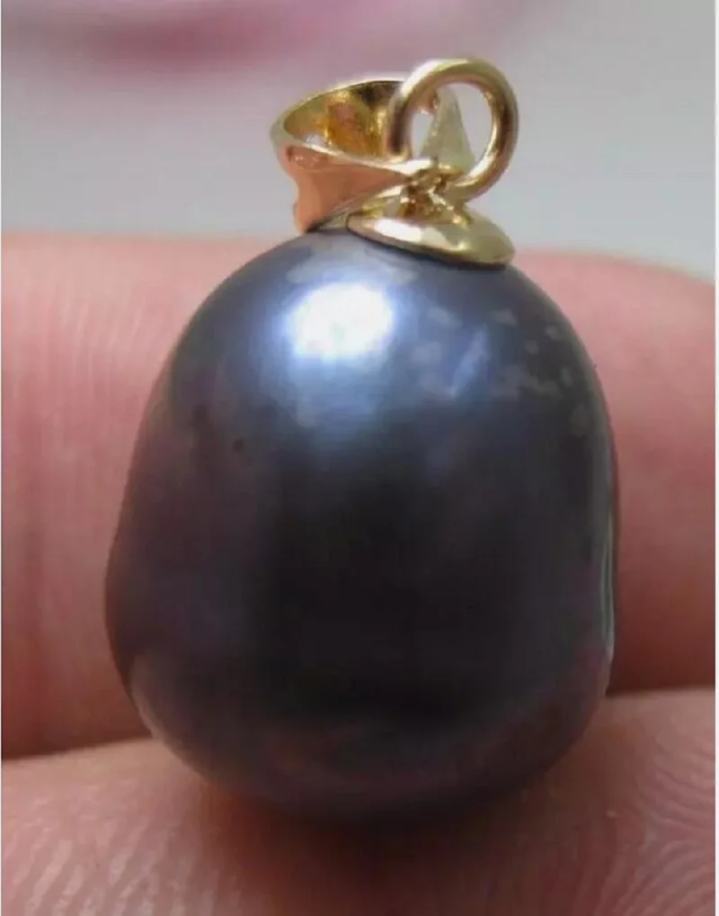 Gorgeous AAA 8-10mm True South Sea Black Baroque Pearl Pendant 14k Gold