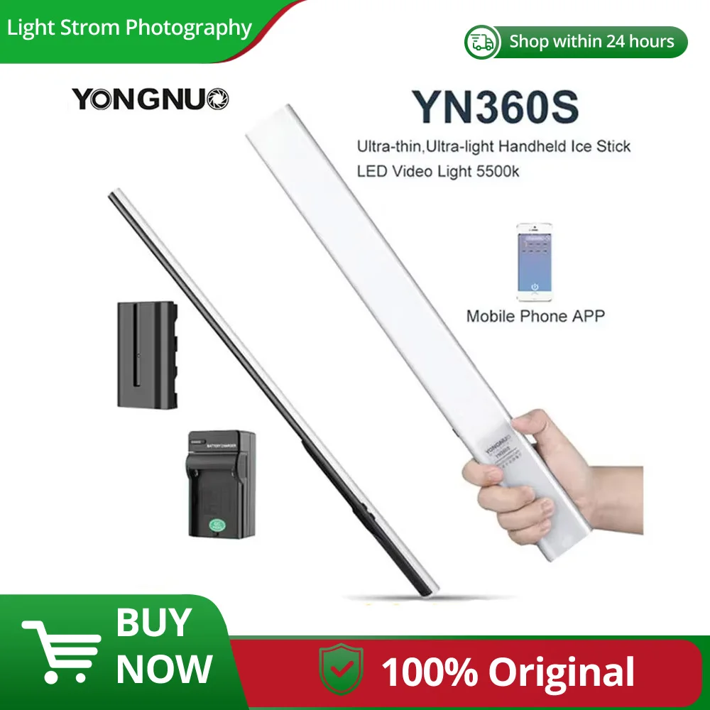 Yongnuo YN360S Ультратонкий, сверхлегкий ручной светодиодный светильник Ice Stick для видеосъемки от 3200 К до 5500 К, управляемый через приложение для телефона, светодиодный светильник для камеры