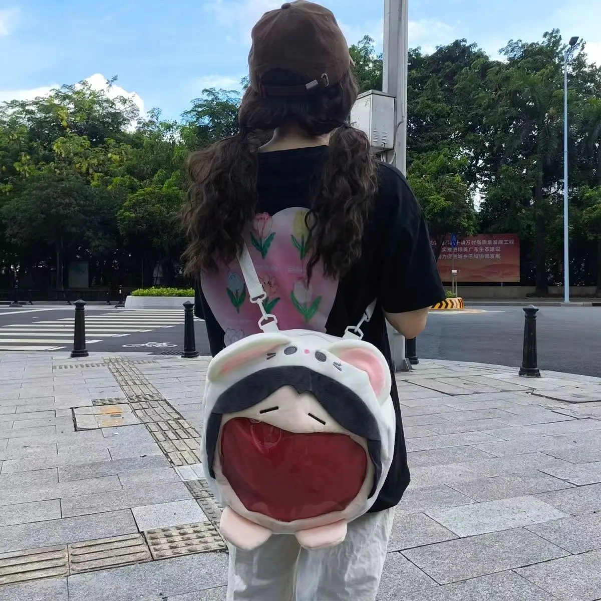 Cartoon Tianguancifu God Blessing Plush Shoulder Bags Teenager Casual PVC Ita Backpack Bag With Ears